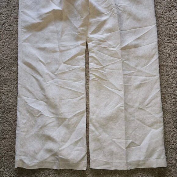 Emma James Wide Leg Pants Womens 16 Ivory Linen Blend Trousers Lined Washable - Picture 6 of 10